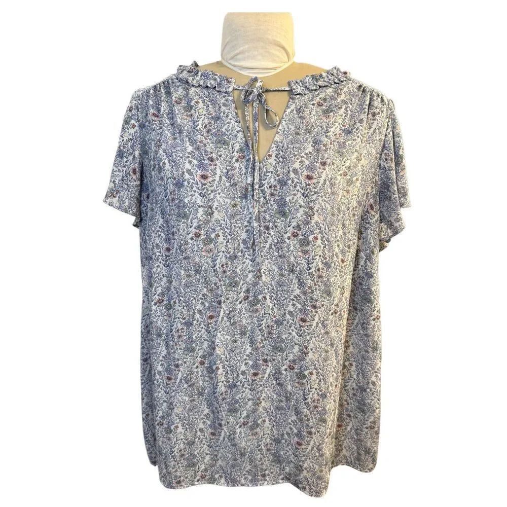 Rose + Olive Floral Ruffle Sleeve Baby Doll Top Feminine Plus Sz. 2X